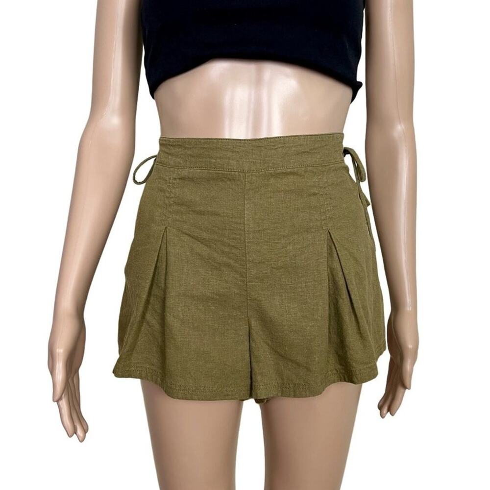 Free People Silver Springs Linen Shorts X-Small Olive Green Lace Up Pleated